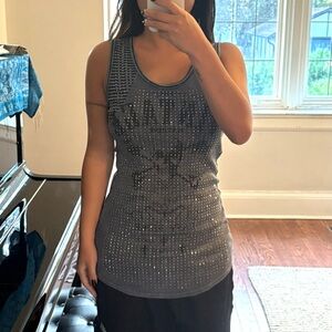 Vintage Washed Navy Gray Studded Graphic Tank Top